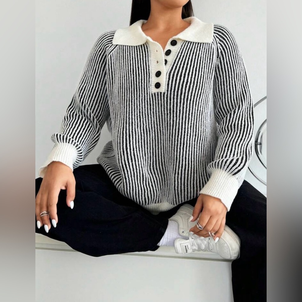 NWT Striped Gray and White Sweater, XL